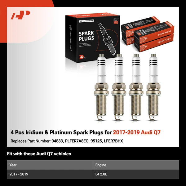 4 Pcs Iridium & Platinum Spark Plugs for 2017-2019 Audi Q7