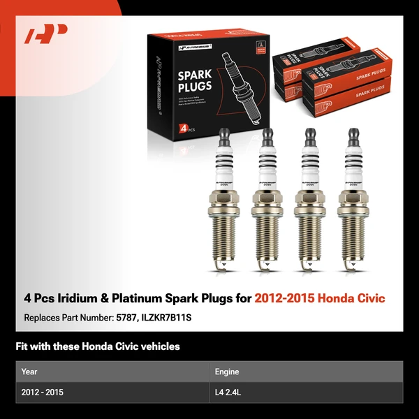 4 Pcs Iridium & Platinum Spark Plugs for 2012-2015 Honda Civic