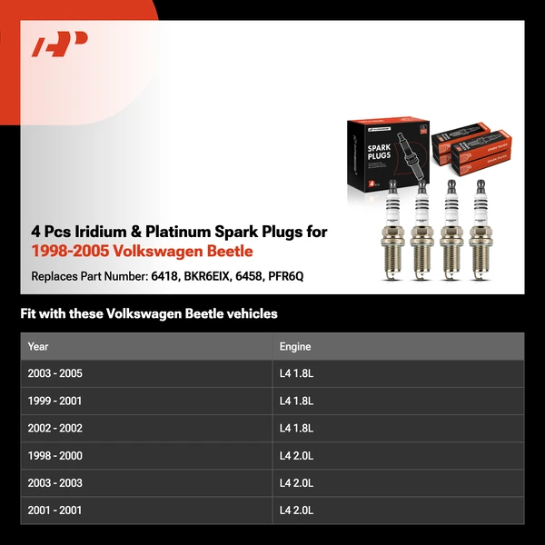 4 Pcs Iridium & Platinum Spark Plugs for 1998-2005 Volkswagen Beetle