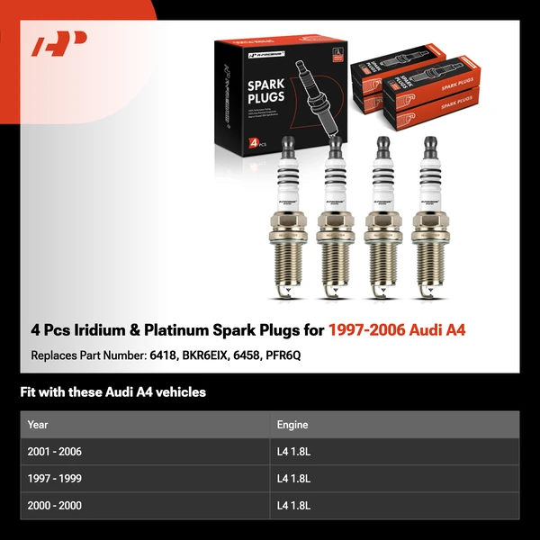 4 Pcs Iridium & Platinum Spark Plugs for 1997-2006 Audi A4