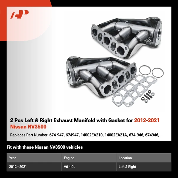 2 Pcs Left & Right Exhaust Manifold with Gasket for 2012-2021 Nissan NV3500