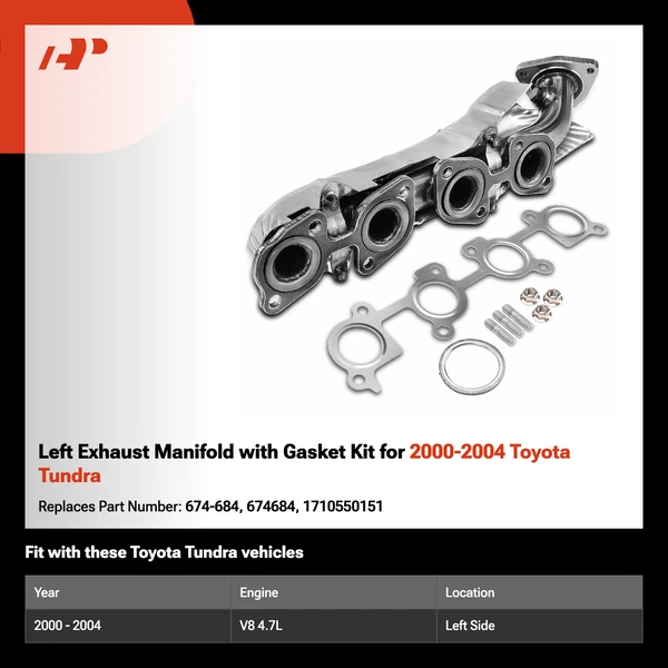 Left Exhaust Manifold with Gasket Kit for 2000-2004 Toyota Tundra