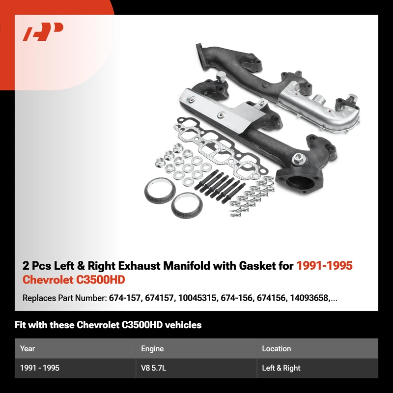2 Pcs Left & Right Exhaust Manifold with Gasket for 1991-1995 Chevrolet C3500HD