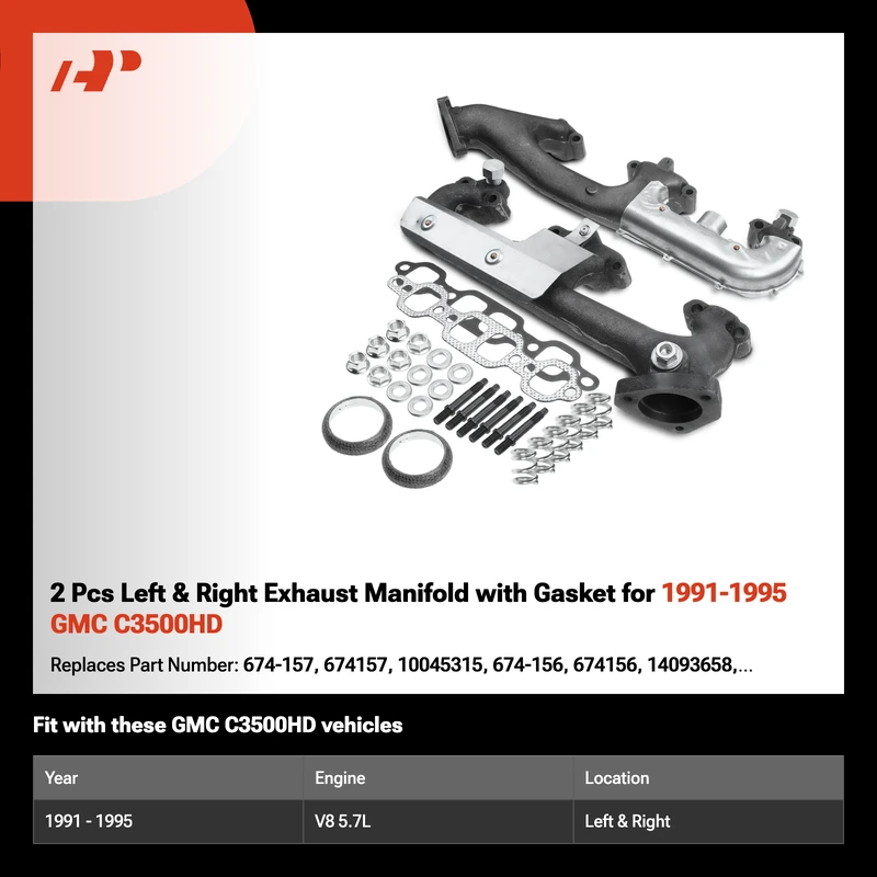 2 Pcs Left & Right Exhaust Manifold with Gasket for 1991-1995 GMC C3500HD