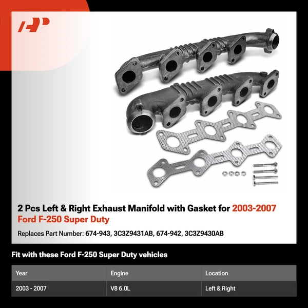 2 Pcs Left & Right Exhaust Manifold with Gasket for 2003-2007 Ford F-250 Super Duty