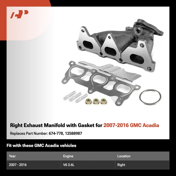 Right Exhaust Manifold with Gasket for 2007-2016 GMC Acadia