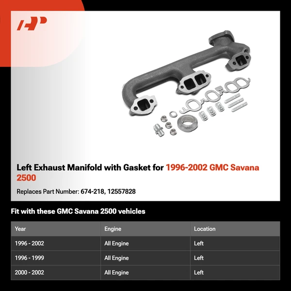 Left Exhaust Manifold with Gasket for 1996-2002 GMC Savana 2500