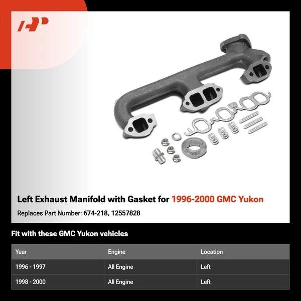 Left Exhaust Manifold with Gasket for 1996-2000 GMC Yukon