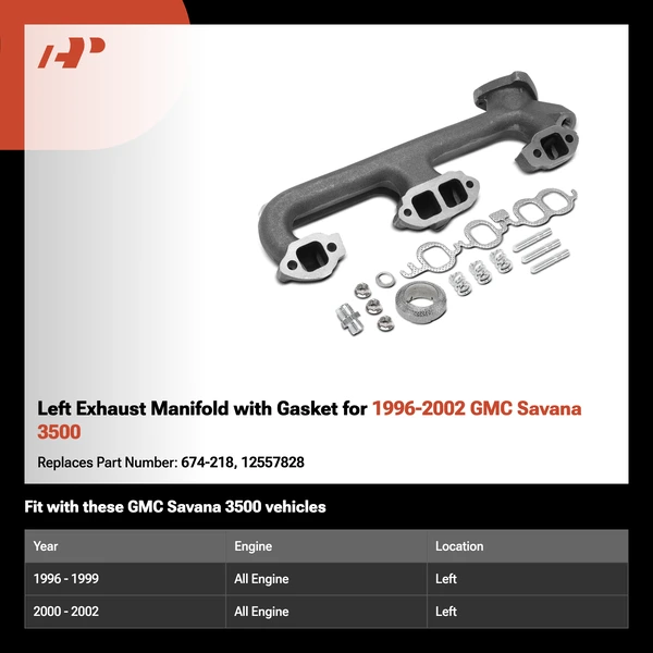 Left Exhaust Manifold with Gasket for 1996-2002 GMC Savana 3500