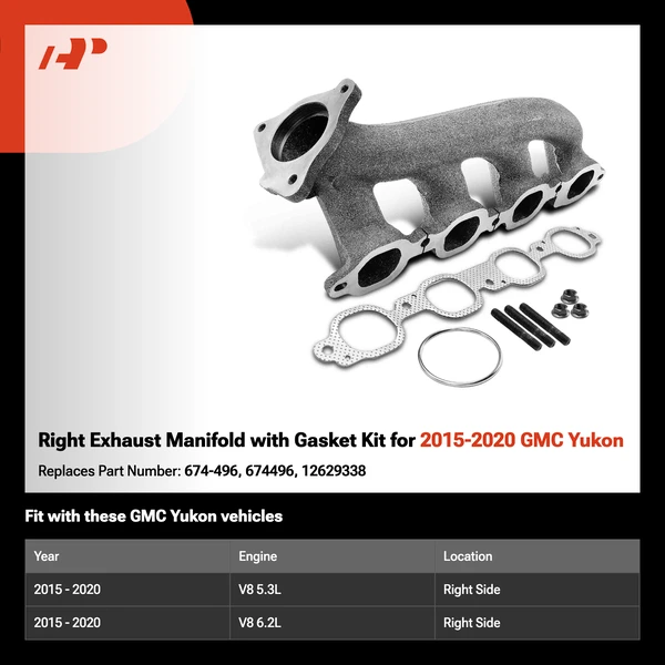 Right Exhaust Manifold with Gasket Kit for 2015-2020 GMC Yukon