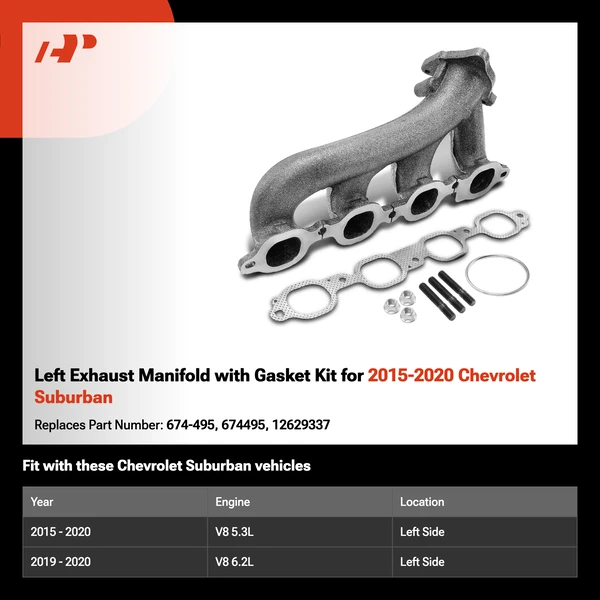 Left Exhaust Manifold with Gasket Kit for 2015-2020 Chevrolet Suburban