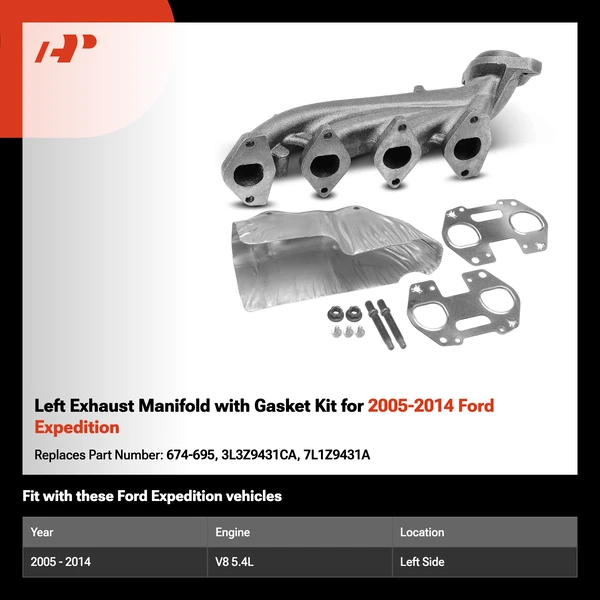 Left Exhaust Manifold with Gasket Kit for 2005-2014 Ford Expedition