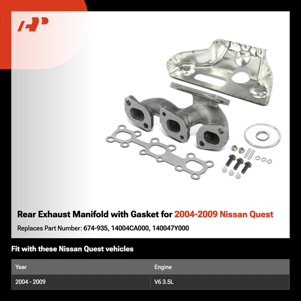 Rear Exhaust Manifold with Gasket for 2004-2009 Nissan Quest