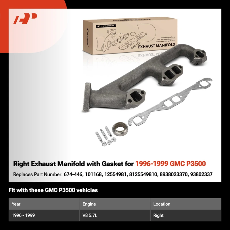 Right Exhaust Manifold with Gasket for 1996-1999 GMC P3500