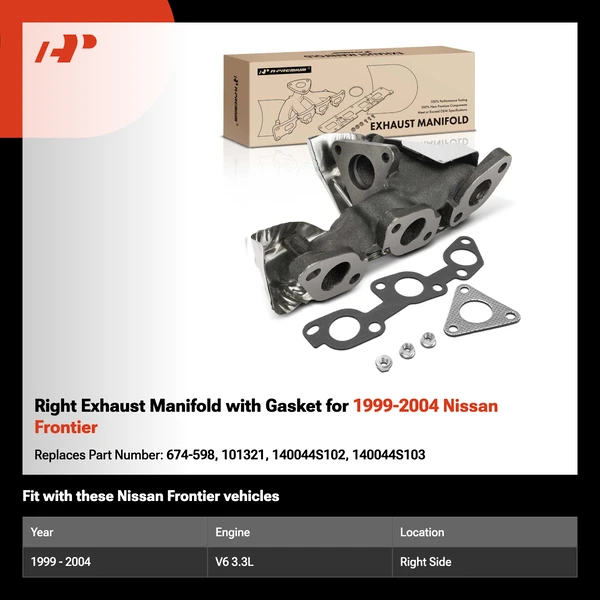 Right Exhaust Manifold with Gasket for 1999-2004 Nissan Frontier