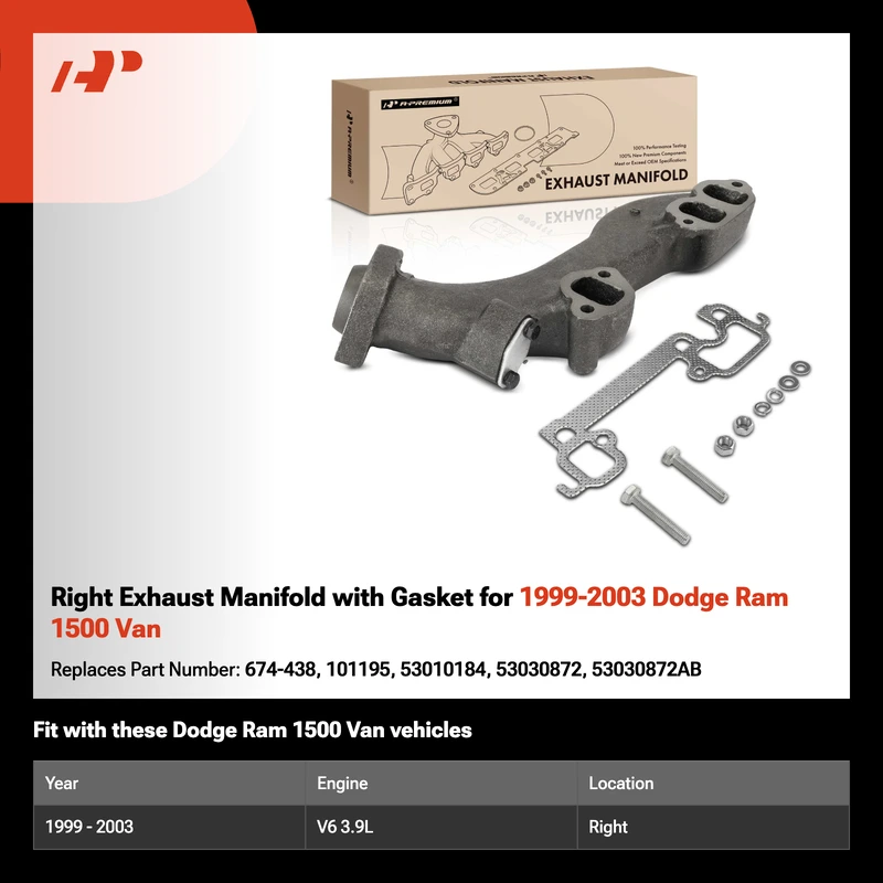 Right Exhaust Manifold with Gasket for 1999-2003 Dodge Ram 1500 Van