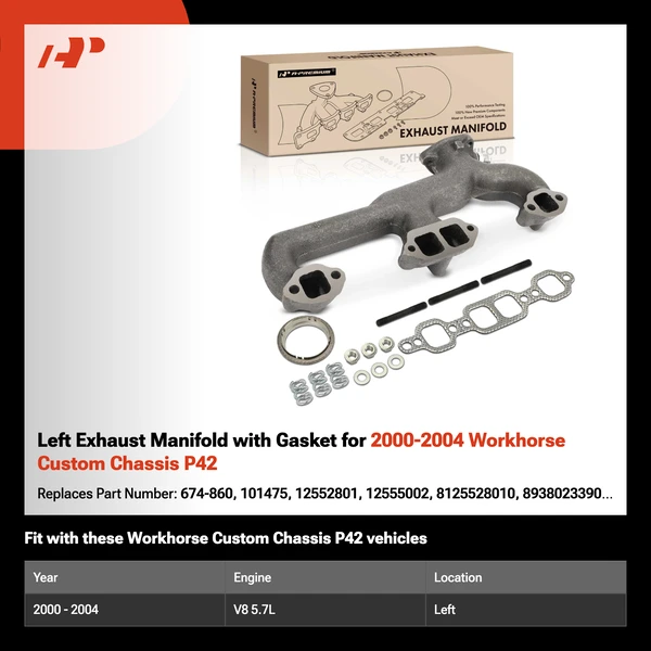 Left Exhaust Manifold with Gasket for 2000-2004 Workhorse Custom Chassis P42