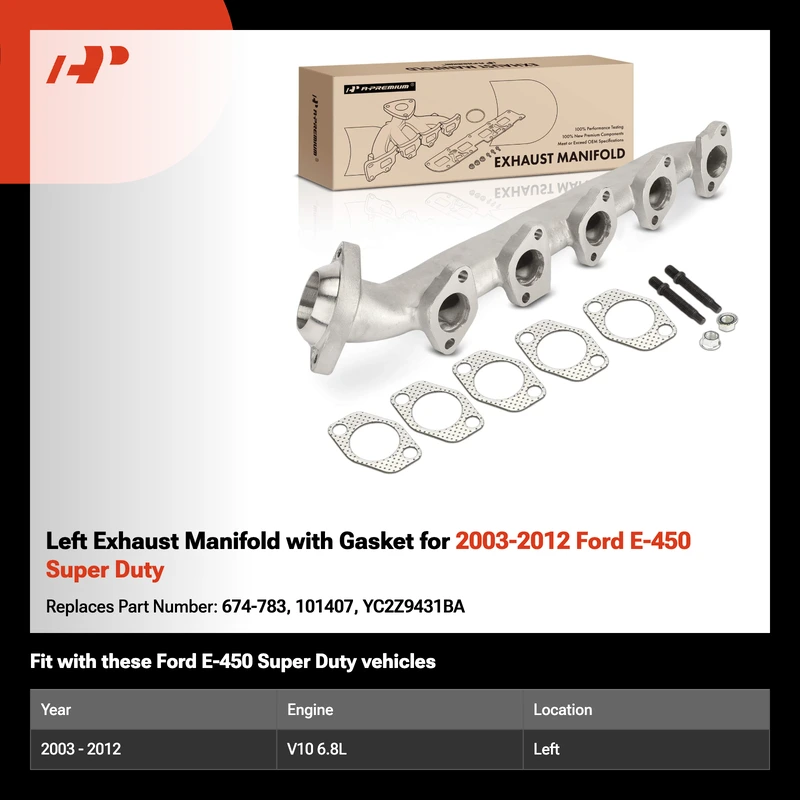 Left Exhaust Manifold with Gasket for 2003-2012 Ford E-450 Super Duty