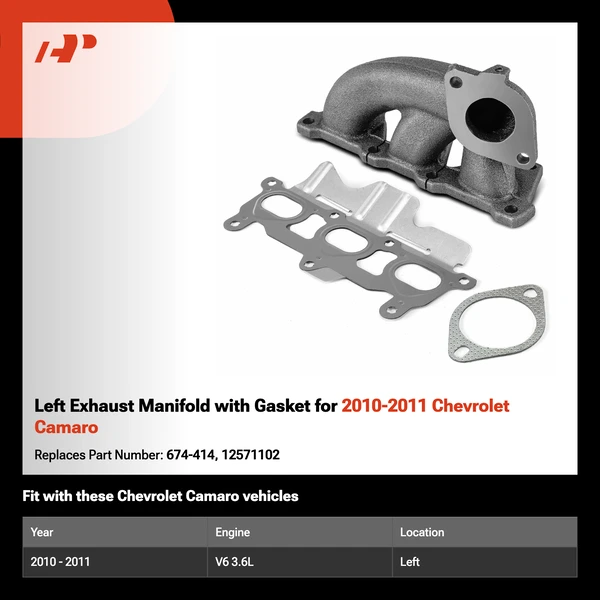 Left Exhaust Manifold with Gasket for 2010-2011 Chevrolet Camaro