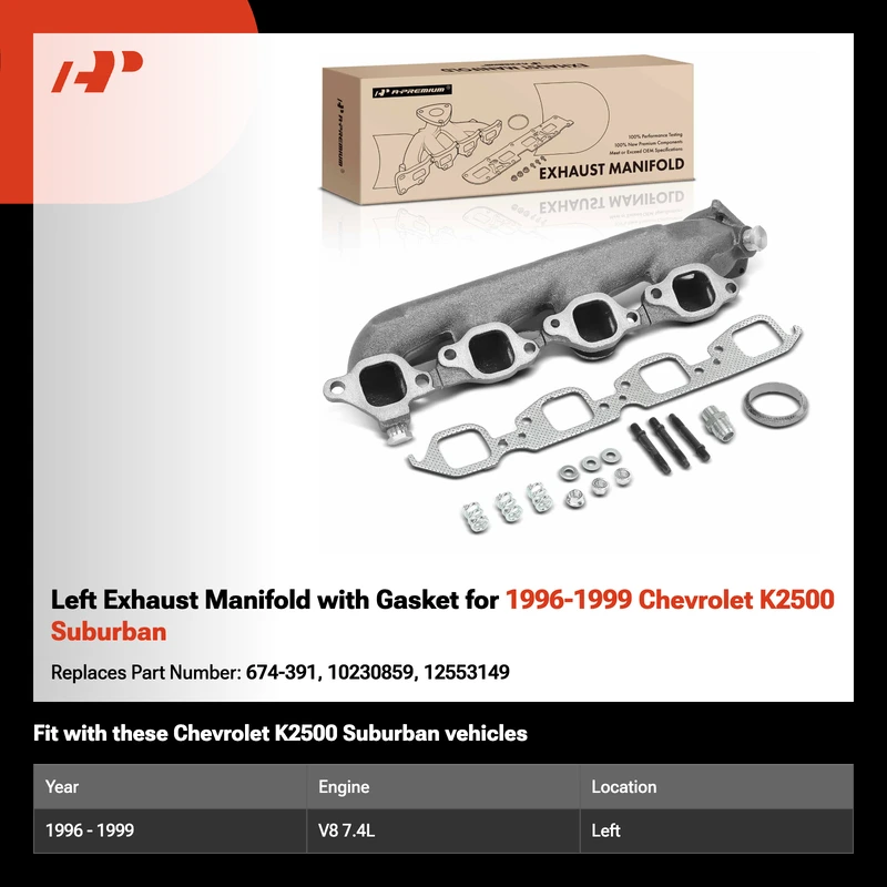Left Exhaust Manifold with Gasket for 1996-1999 Chevrolet K2500 Suburban