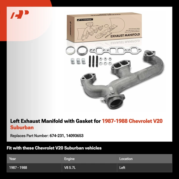 Left Exhaust Manifold with Gasket for 1987-1988 Chevrolet V20 Suburban