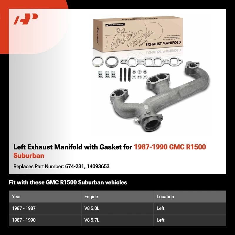 Left Exhaust Manifold with Gasket for 1987-1990 GMC R1500 Suburban