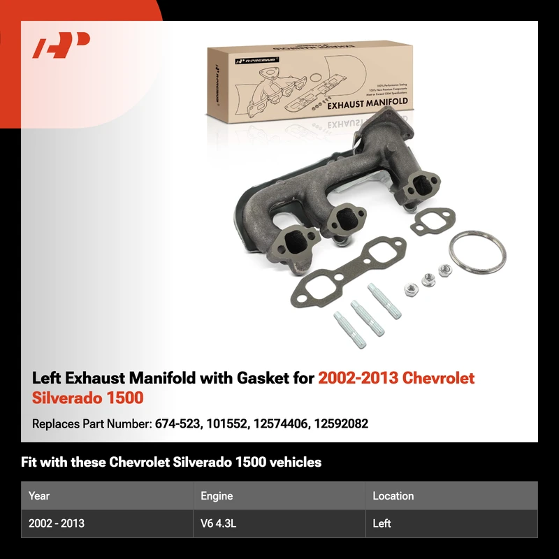 Left Exhaust Manifold with Gasket for 2002-2013 Chevrolet Silverado 1500