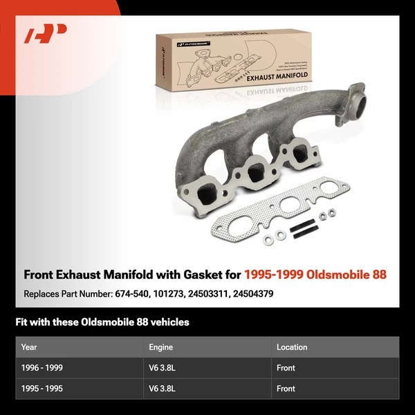 Front Exhaust Manifold with Gasket for 1995-1999 Oldsmobile 88