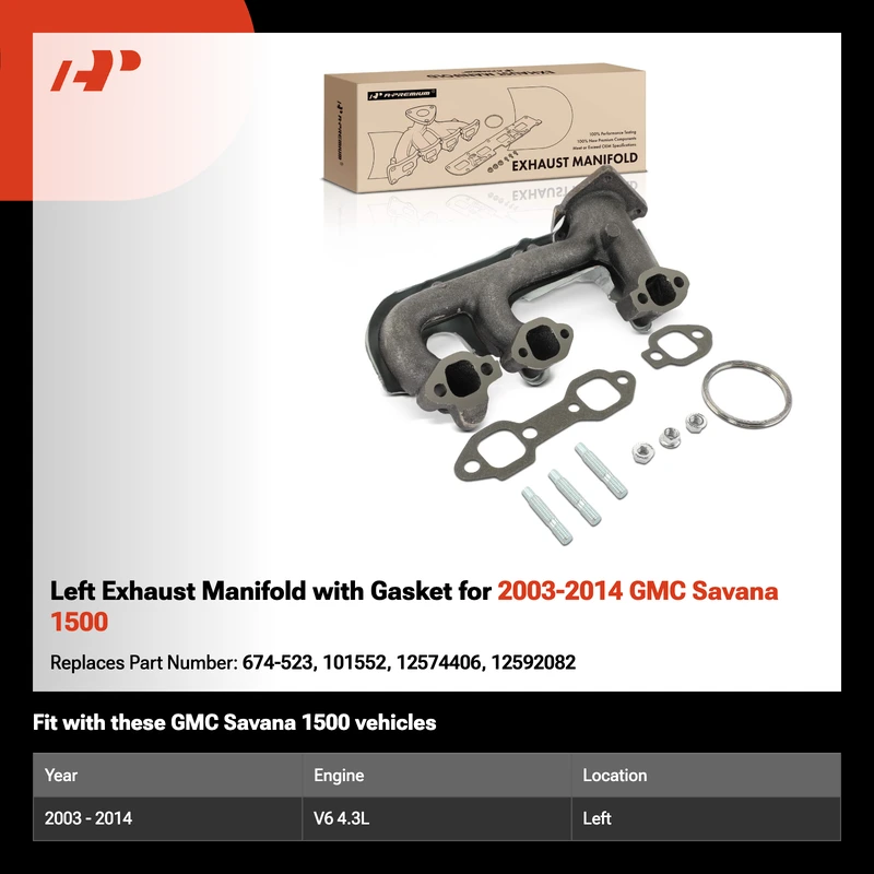 Left Exhaust Manifold with Gasket for 2003-2014 GMC Savana 1500