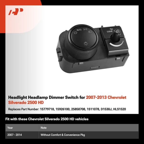 Headlight Headlamp Dimmer Switch for 2007-2013 Chevrolet Silverado 2500 HD