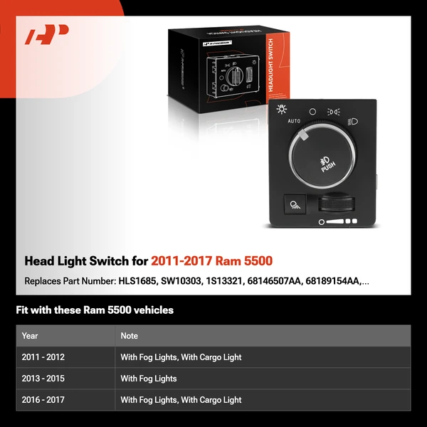 Head Light Switch for 2011-2017 Ram 5500