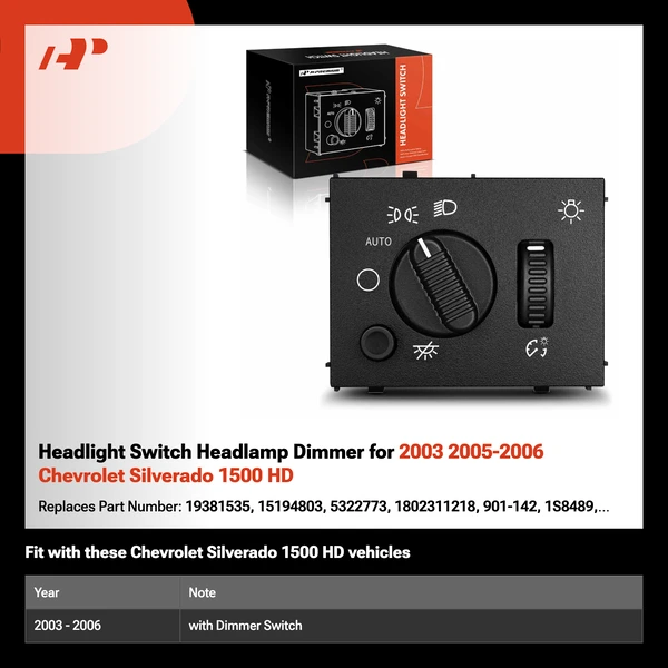 Headlight Switch Headlamp Dimmer for 2003 2005-2006 Chevrolet Silverado 1500 HD