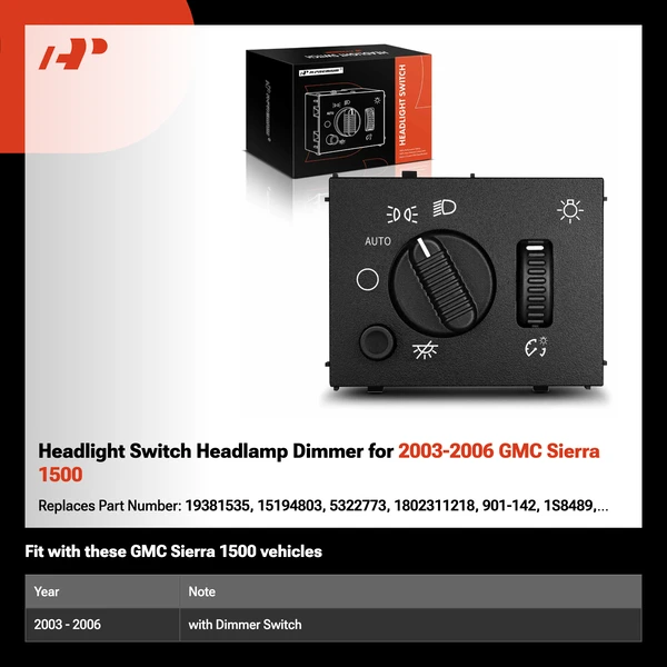 Headlight Switch Headlamp Dimmer for 2003-2006 GMC Sierra 1500