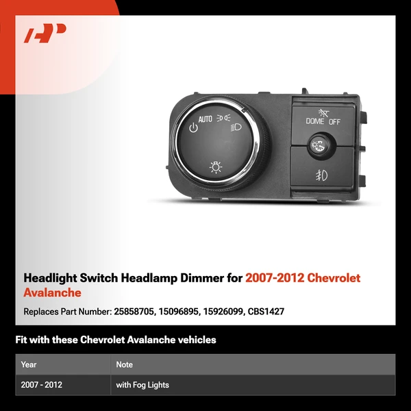 Headlight Switch Headlamp Dimmer for 2007-2012 Chevrolet Avalanche