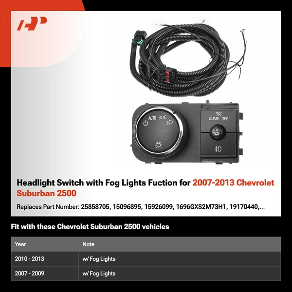 Headlight Switch with Fog Lights Fuction for 2007-2013 Chevrolet Suburban 2500