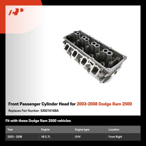 Front Passenger Cylinder Head for 2003-2008 Dodge Ram 2500