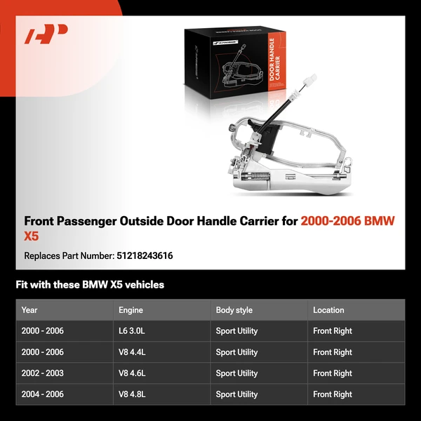 Front Passenger Outside Door Handle Carrier for 2000-2006 BMW X5