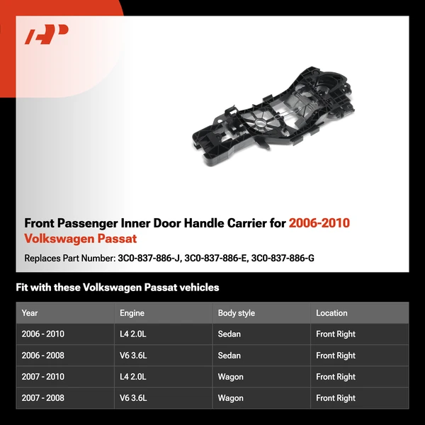 Front Passenger Inner Door Handle Carrier for 2006-2010 Volkswagen Passat
