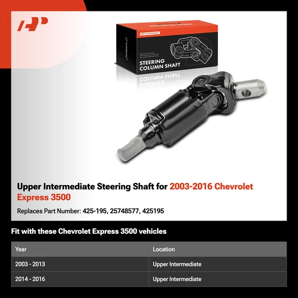 Upper Intermediate Steering Shaft for 2003-2016 Chevrolet Express 3500
