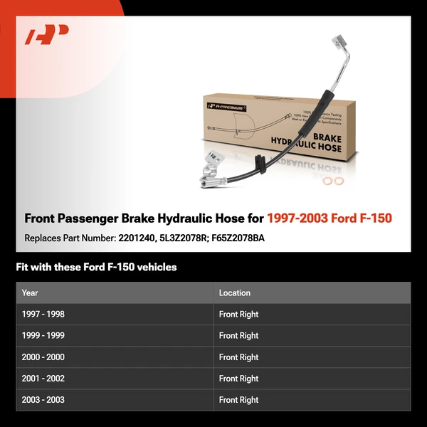 Front Passenger Brake Hydraulic Hose for 1997-2003 Ford F-150