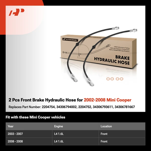 2 Pcs Front Brake Hydraulic Hose for 2002-2008 Mini Cooper