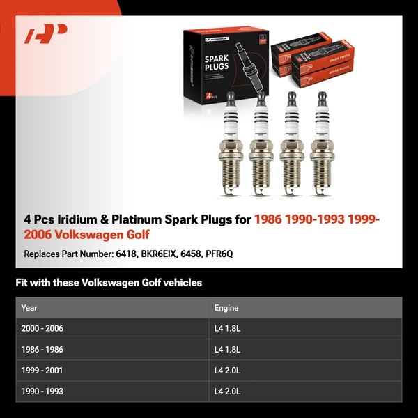 4 Pcs Iridium & Platinum Spark Plugs for 1986 1990-1993 1999-2006 Volkswagen Golf