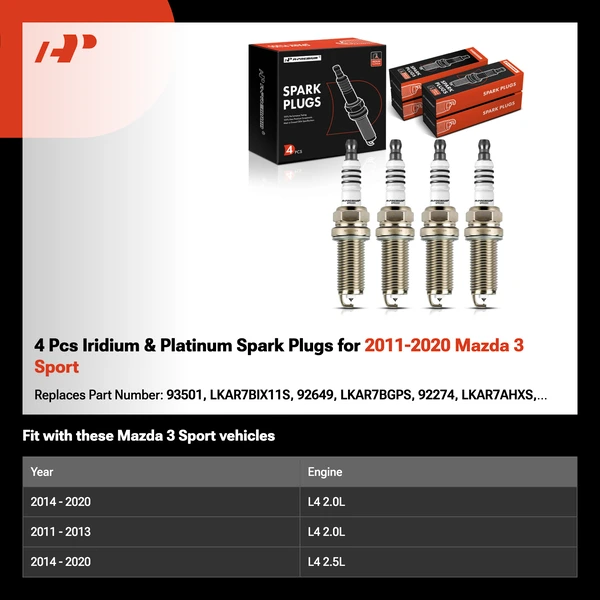 4 Pcs Iridium & Platinum Spark Plugs for 2011-2020 Mazda 3 Sport