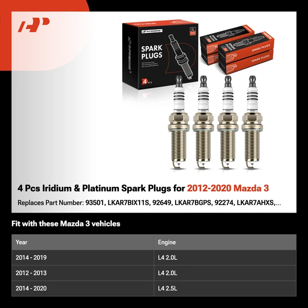 4 Pcs Iridium & Platinum Spark Plugs for 2012-2020 Mazda 3