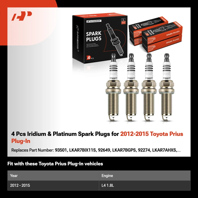 4 Pcs Iridium & Platinum Spark Plugs for 2012-2015 Toyota Prius Plug-In