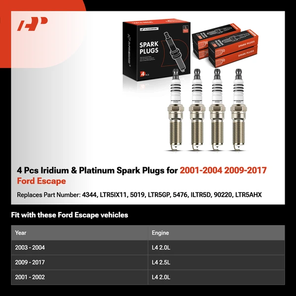 4 Pcs Iridium & Platinum Spark Plugs for 2001-2004 2009-2017 Ford Escape