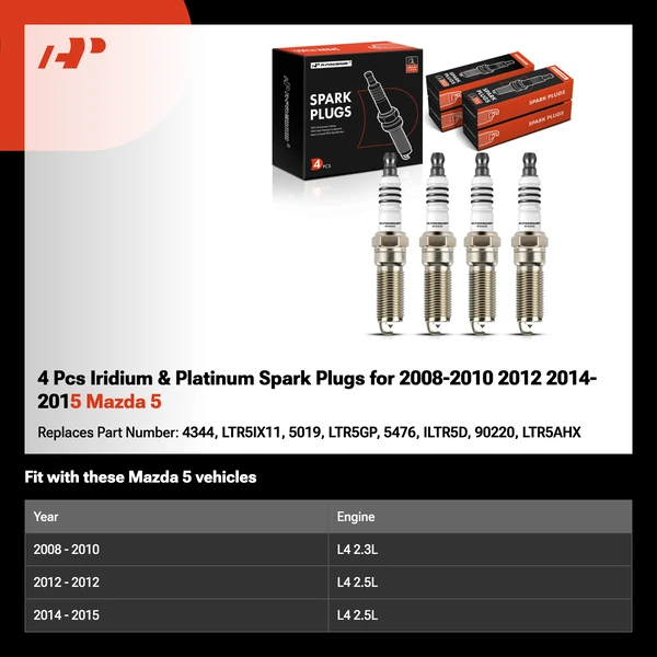 4 Pcs Iridium & Platinum Spark Plugs for 2008-2010 2012 2014-2015 Mazda 5