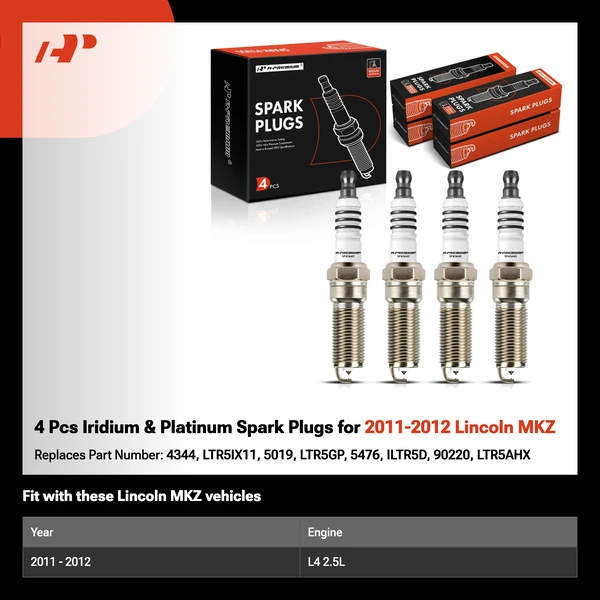 4 Pcs Iridium & Platinum Spark Plugs for 2011-2012 Lincoln MKZ