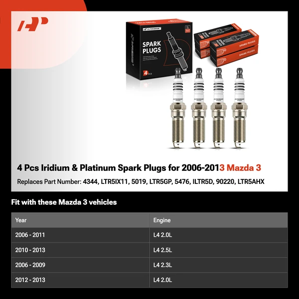 4 Pcs Iridium & Platinum Spark Plugs for 2006-2013 Mazda 3