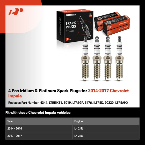 4 Pcs Iridium & Platinum Spark Plugs for 2014-2017 Chevrolet Impala